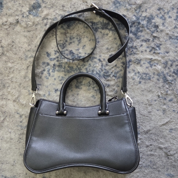 DKNY Black Leather Satchel with Silver Hardware and Removable Strap - Picture 2 of 2